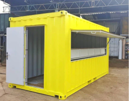 CONTENEDOR DE TRANSPORTE DE 20 PIES TRANSFORMADO EN CAFETERÍA / BAR / SNACK BAR